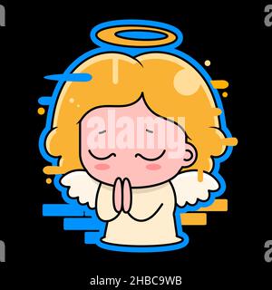 Schwarz-weiße Street-Art-Graffiti. Mit Tinte gezeichnete Verschwörung von Kampf, Bedrohung oder Raub. Cliparts für Aufkleber, Tattoo oder Print. Fliegender Engel mit weinenden Flügeln Stock Vektor