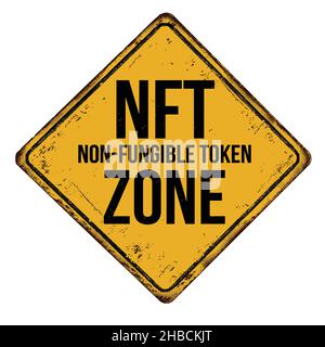 NFT Zone vintage rostigen Metall-Zeichen auf einem weißen Hintergrund, Vektor-Illustration Stock Vektor