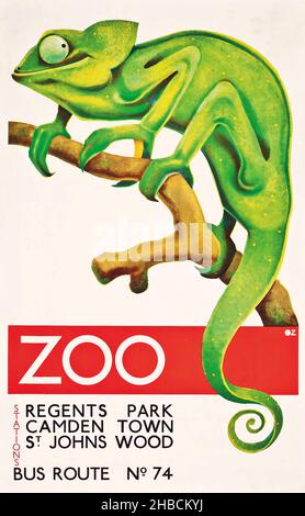 Zoo - Chamäleon, von Oleg Zinger, 1935 - Vintage-Werbung für das Londoner Verkehrssystem, London Underground Stockfoto