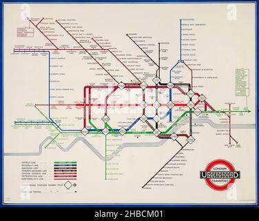 Harry Beck (Henry Charles Beck, 1902-1974) U-BAHN-KARTE, 1936 - Vintage-Werbung für das Londoner Verkehrssystem, London Underground Stockfoto