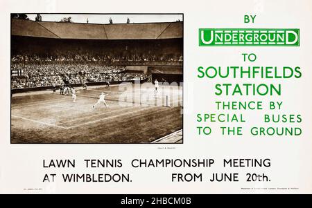 Rasentennismeisterschaftstreffen in Wimbledon 1927 - anonymer Künstler. Vintage-Werbung für das Londoner Verkehrssystem, London Underground Stockfoto