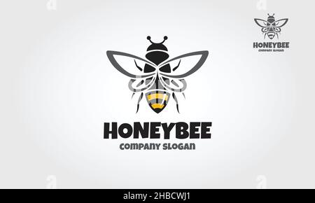 Honey Bee Vektor Logo Vorlage. Dekoratives Bienenschild. Honigbiene Logo Vorlage. Vektorlogo. Stock Vektor