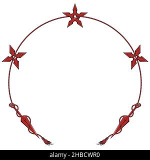 Kunai und Shuriken Ninja Waffendesign in kreisförmigem Seil gebunden Stock Vektor