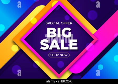 Großer Verkaufshintergrund mit gelbem, blauem und violettem Diagonaldesign Stock Vektor