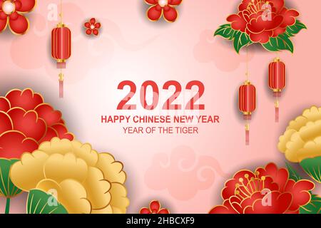 Chinesische Neujahrs-Feier festlichen Hintergrund mit roten und goldenen Blumenschmuck Stock Vektor