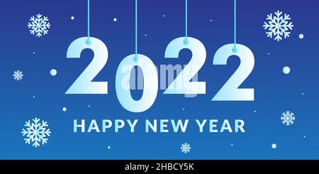 Blue Night Konzept von 2022 Happy New Year Webbanner mit Schneeflocken Ornament. Stock Vektor