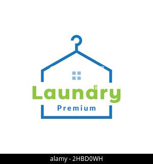 Startseite mit Wäsche Tuch Kleiderbügel Logo Design Vektor Grafik Symbol Symbol Zeichen Illustration kreative Idee Stock Vektor