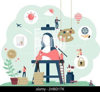 NFT ( non-fungible Token ) Concept Vector Illustration Stock Vektor