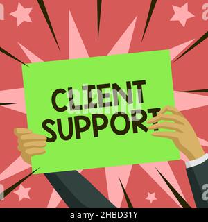 Schreiben mit Text Client Support. Der Geschäftsansatz konzentriert sich darauf, Kunden bei der Nutzung von Produkten und Dienstleistungen zu unterstützen -42194 Stockfoto