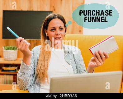 Handschrift Text Kaufen Trichter. Business Showcase Consumer model which exemples Customer Journey Abstract Taking Online Examination, watching Stockfoto