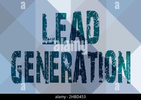 Text mit inspirierenden Lead-Generierung. Internet-Konzept Initiierung des Verbraucherinteresses oder Untersuchung von Produkten Line illustrierte Hintergründe mit Stockfoto