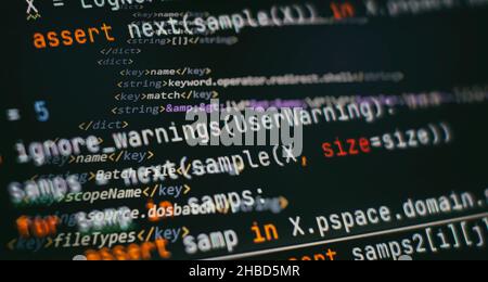 Quellcode HTML für Website Entwicklung. Server logs Analyse. Stockfoto