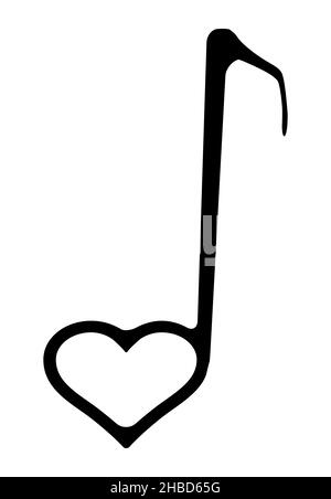 Das Musical nicht zitter als abstraktes Liebesherz in Schwarz auf weißem Hintergrund Stockfoto