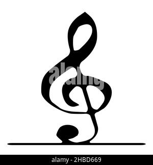 Ein abstrakter schwarzer Violinschlüssel, isoliert auf Weiß. Stockfoto