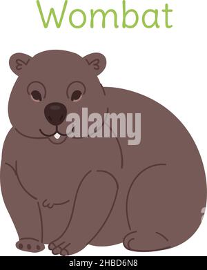 Der Wombat sitzt. Australischer Vogel im einfachen Stil. Flache Vektorgrafik isoliert auf weißem Hintergrund. Stock Vektor