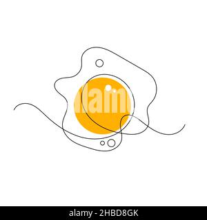 Rühreier mit einer durchgehenden Linie gezogen. Omelette, Spiegelei Vektorgrafik. Frühstücksskizze. Frühstück mit Poster Stock Vektor