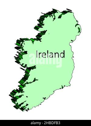 Skizzieren Sie 3D die Karte von Nordirland und Irland auf weißem Hintergrund Stockfoto