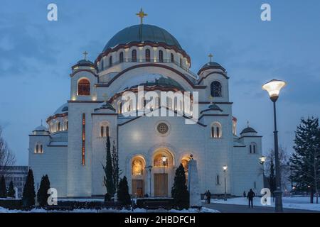 Belgrad - Blick auf die Kathedrale St. Sava, die eine serbisch-orthodoxe Kirche in Belgrad im neo-byzantinischen Stil ist, Belgrad, Serbien, 29.01.2014 Stockfoto