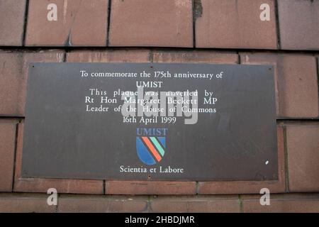 Memorial Plate Umist Bei Manchester England 8-12-2019 Stockfoto