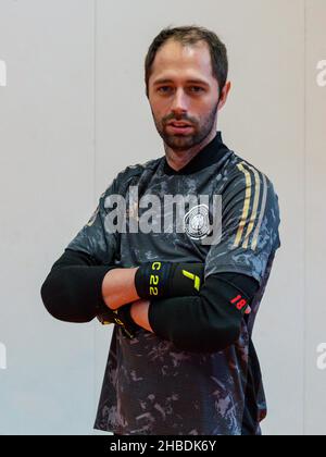 ZEIST, NIEDERLANDE - 19. DEZEMBER: Torwart Christian de Groodt aus Deutschland beim internationalen Futsal-Turnier der Männer zwischen Frankreich und Deutschland auf dem KNVB Campus am 19. Dezember 2021 in Zeist, Niederlande (Foto: Marcel ter Bals/Orange Picles) Stockfoto