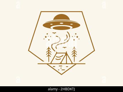 Alien Camp Bereich Linie Kunst Illustration Design Stock Vektor