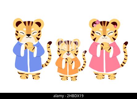 Set von isolierten Cartoon Tiger Familie für chinesisches Neujahr des Tigers Stock Vektor