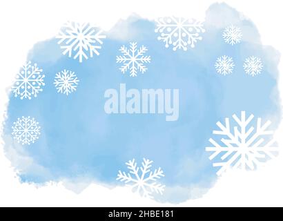 Aquarell bemalt abstrakte Winterlandschaft Splash Wolke in blauen Farben mit Schneeflocken und Schneekristallen. Mit Kopierbereich. Vektorgrafik. Stock Vektor