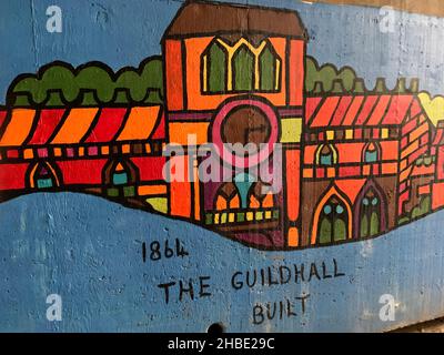 The Guildhall am Grand Union Canal Northampton Northamptonshire UK Malkunst Farbenblick Geschichte Uhrturm alte Kunstfenster Stockfoto