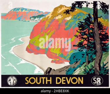 Vintage-Werbeplakat: Frank Newbould (1887-1951) SOUTH DEVON, GWR-Poster. Stockfoto