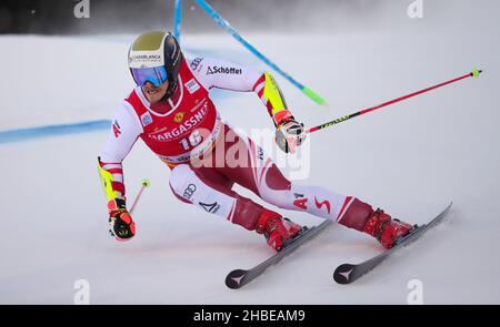 Gran Risa, Alta Badia, Italien, 19. Dezember 2021, FELLER Manuel (AUT) Dritter Platz während des FIS Ski World Cup 2021 - Men &#39;s Riesenslalom - alpines Skirennen Stockfoto