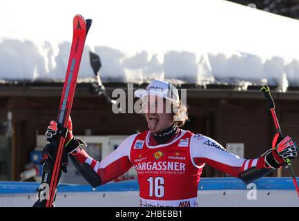 FELLER Manuel (AUT) Dritter Platz im FIS Ski World Cup 2021 - Herren Riesenslalom, alpines Skirennen in Alta Badia, Italien, Dezember 19 2021 Stockfoto