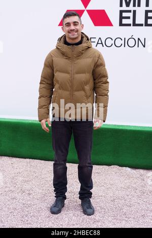 Skater Javier Fernandez posiert während der Präsentation der Eisbahn auf der Plaza de Colon in Madrid. (Foto von Atilano Garcia / SOPA Images/Sipa USA) Stockfoto