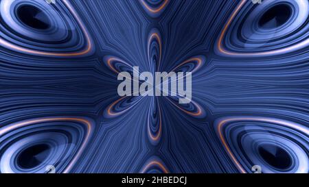 Abstraktes, blaues, symmetrisches Muster, ornamentales dekoratives Kaleidoskop mit bewegten geometrischen Figuren in Sternform, nahtlose Schleife. Wunderschönes Illustrat Stockfoto