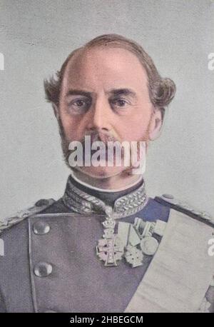 Christian IX, 1818 - 1906, war von 1863 bis 1906 König von Dänemark, Originalabzug aus dem Jahr 1899 / Christian IX, ab 1863 König von Dänemark, historisch, historisch, digital verbesserte Reproduktion eines Originals aus dem 19. Jahrhundert / digitale Reproduktion einer Originalvorlage aus dem 19ten Jahrhundert. Jahrhundert, Originaldatum nicht bekannt, koloriert, handcoloriert, Koloration, Stockfoto