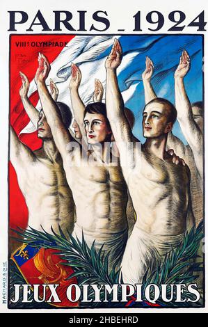 Poster der Olympischen Sommerspiele – Jean Droit Kunstwerk, Spiele Olympiques. VIII. Olympiade. Poster zu den Olympischen Spielen 1924 in Paris. Stockfoto