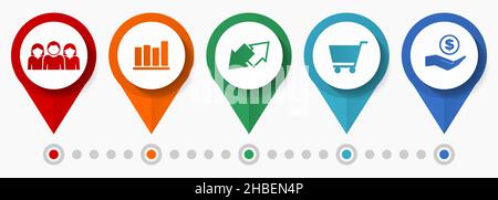 Geschäft, Geschäft, Verkaufskonzept Vektor-Icon-Set, flache Design-Zeiger, Infografik-Vorlage Stock Vektor