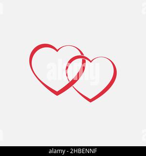 Zwei rote Herzen Vektor verbunden zusammen isoliert auf weißem Hintergrund. Stock Vektor