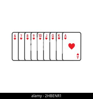 Spielen von Poker-Karten Flush of Hearts von sechs bis Ass Farbe Vektor-Set Stock Vektor