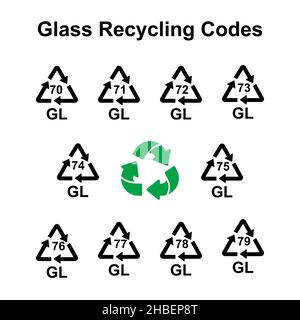 Glasrecycling-Codes Vektor einfache Zeichen für die Kennzeichnung Stock Vektor