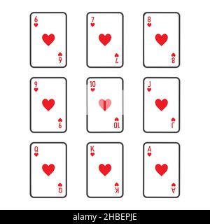 Spielen von Poker-Karten Flush of Hearts von sechs bis Ass Farbe Vektor-Set Stock Vektor