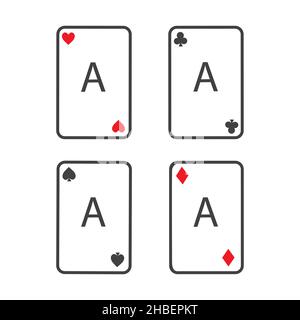 Satz von vier Spielkarten Asse Vektor. Gewinnende Pokerhand. Stock Vektor