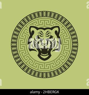 Vektorbild eines Tigers Symbol des orientalischen neuen Jahres von koreanischen Ornament eingerahmt Stock Vektor