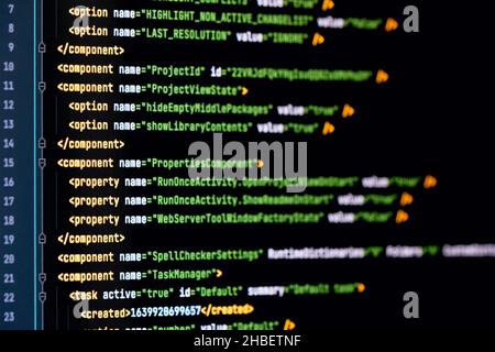 Software-Entwickler java Programmierung HTML Web-Code. Abstrakter Computer-Skriptcode. Programmiercode-Bildschirm des Software-Entwicklers. Softwareprogrammierung Stockfoto