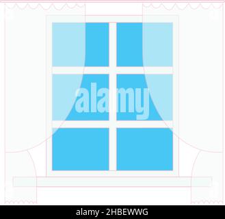 Home Elements Fenster mit Vorhängen flach Stil Stock Vektor