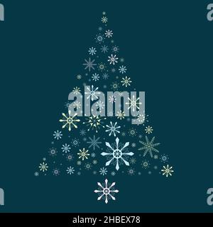 Schneebaum Schneeflocken schöne zarte bunte weihnachtsbaum aus handgezeichneten Pastellfarben Schneeflocken auf dunklem Hintergrund Stock Vektor