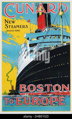 CUNARD, BOSTON NACH EUROPA - Neue Dampfmaschinen, 20.000 Tonnen. Walter Thomas (1894-1971) 1920s. Stockfoto