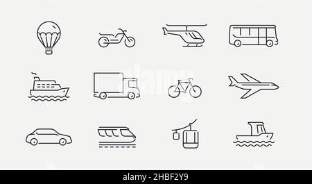 Transportsymbole im linearen Stil eingestellt. Transportsymbol Stock Vektor