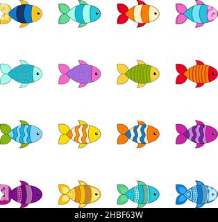 Set von niedlichen Fischen, Vektor-Illustration Stock Vektor