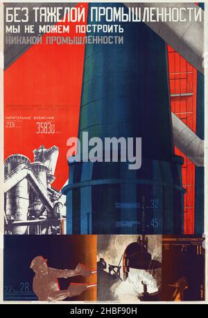 Vintage Poster - Russland / Sowjet von Gustavs Klucis (1895–1938). Russisches Propagandaposter. Ohne Schwerindustrie Können Wir Keine Industrie Aufbauen. Stockfoto