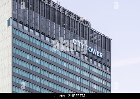 City Tower Building (ehemals Sunley House), Manchester, England, Großbritannien. Zeigt Fassade oder Fassade des Gebäudes Stockfoto